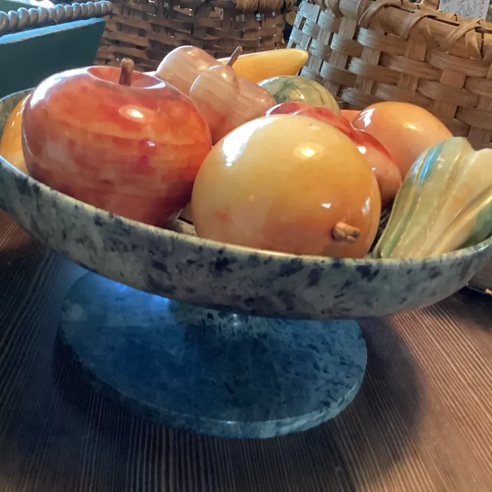 Spectacular Lot of 10Alabaster Stone Hand Carved Fruit And Marble Bowl.